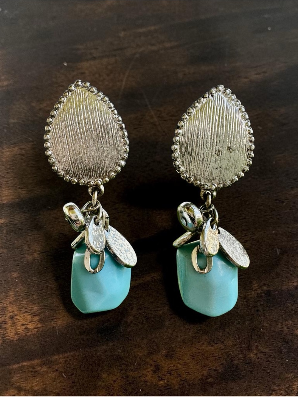 Silver Teardrop & Turquoise Drop Earrings